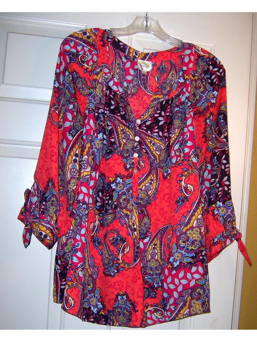 Fig & Flower Boho-inspired Red Paisley Peasant Blouse 2X